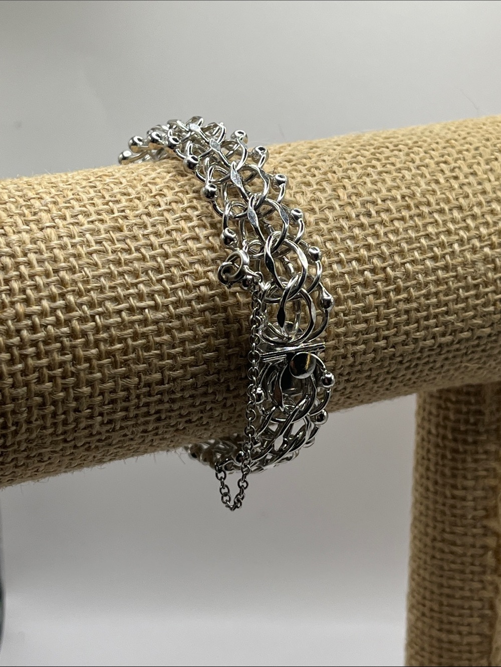 Vintage Sterling Silver Interlinked Chain Bracelet signed JMS 7" 27grams